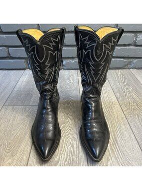 Justin Vintage Pointed Toe Black Western Cowboy Boots Mens 11.5 D
